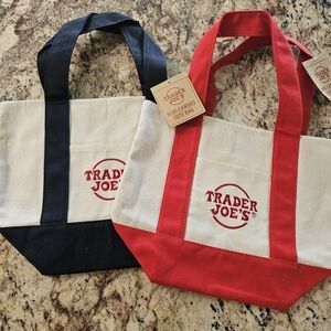 Trader Joe's Mini Canvas Tote - Red & Navy NEW